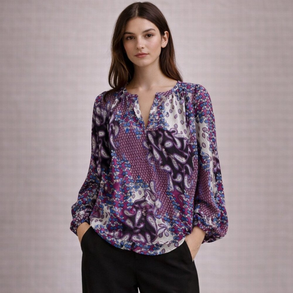 NWOT BA&SH Blair Georgette Silk-Blend Paisley Blouse 2